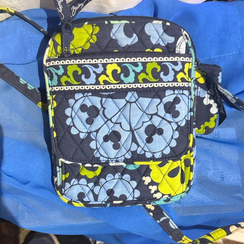Vera Bradley Floral Blue and Lime Disney Edition Crossbody Bag